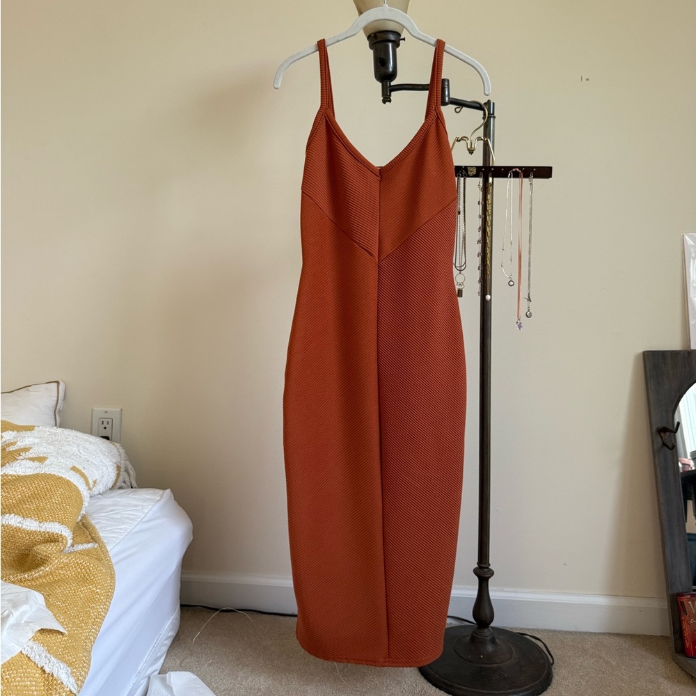 Orange ribbed Femme Lux spaghetti strap dress